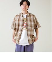 【軽羽織りにおすすめ】シアーチェック 半袖ZIPシャツ