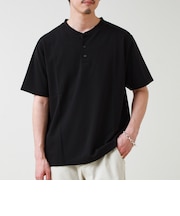【抗菌防臭】ポンチ素材 ヘンリーネックTシャツ