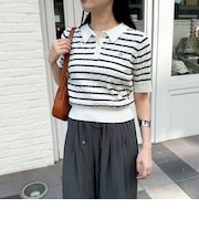 【大人気シリーズの新型登場！】FR刺しゅうケーブル柄半袖ポロ衿プルオーバーニット