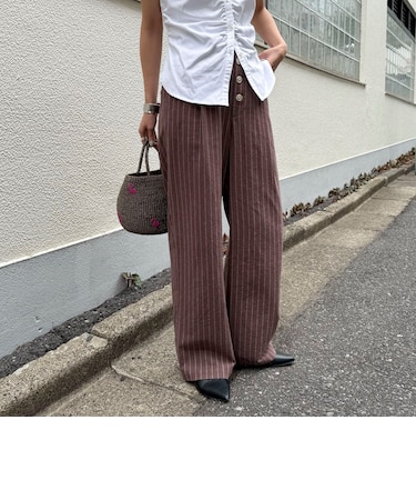 ストライプセミワイドタックパンツ