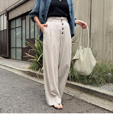 ストライプセミワイドタックパンツ