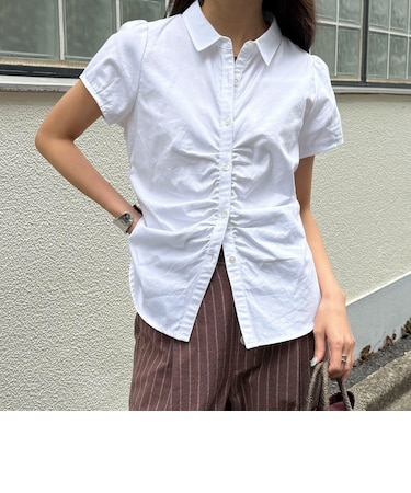 フロントギャザーちび袖ブラウス