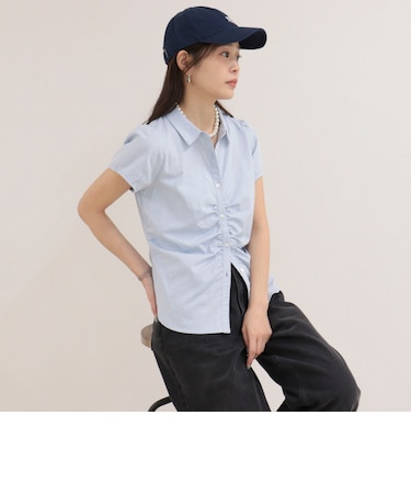 フロントギャザーちび袖ブラウス