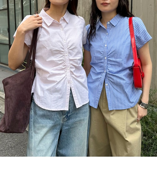 フロントギャザーちび袖ブラウス
