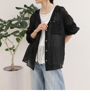 リネン混楊柳フーディシャツ