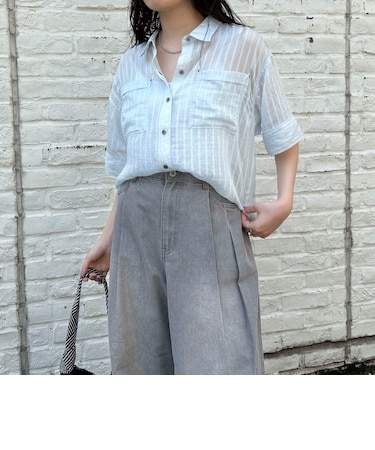 シアーストライプ半袖シャツ