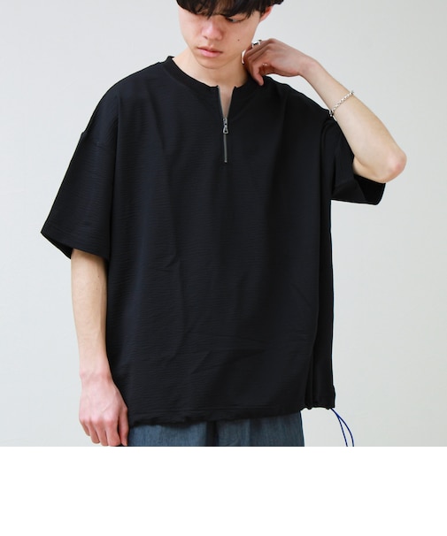 カットサッカー ハーフジップTシャツ