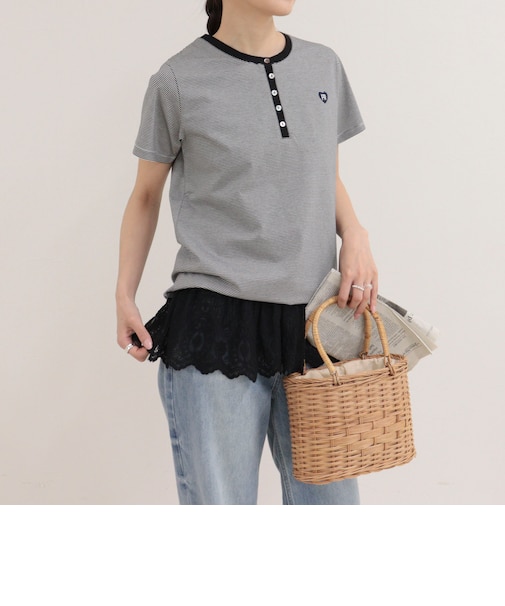 【昨年大人気！待望の再登場】ハートFR刺しゅうヘンリーネックTシャツ