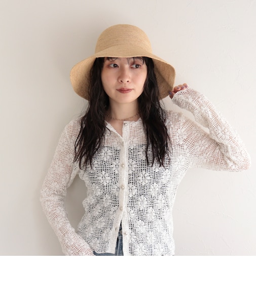 ラフィアつば広ハット