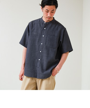 【セットアップ対応】リネンライクバンドカラーシャツ