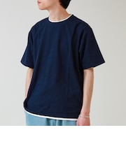 【1枚でレイヤード風】ストライプジャガード フェイクレイヤーTシャツ