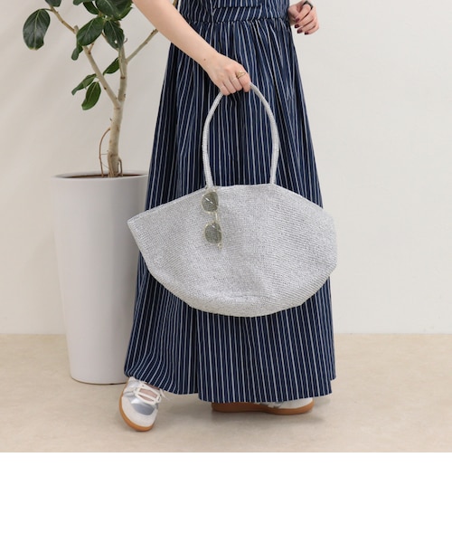MINNA 　ハンドメイド　天然素材 ネイビー/グレー/白色　トートバッグ BAGMATI/バグマティ】ラメコードフレアトートバッグ｜フレディ
