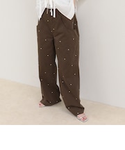 刺しゅう入りコットンツイルルーズパンツ