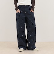 刺しゅう入りコットンツイルルーズパンツ