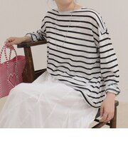 ハートステッチシアーボーダーロンTシャツ