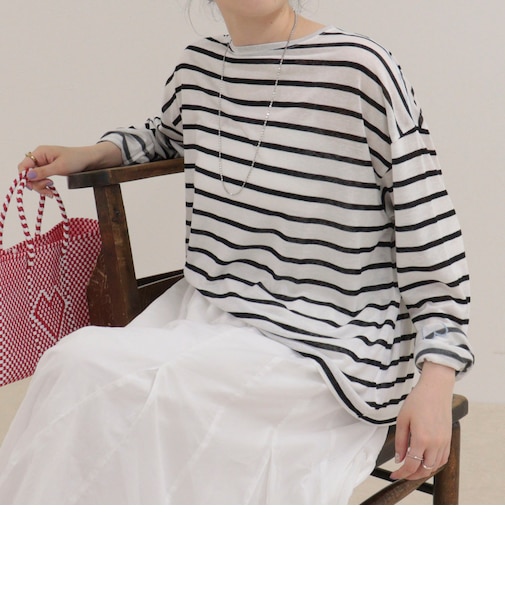 ハートステッチシアーボーダーロンTシャツ