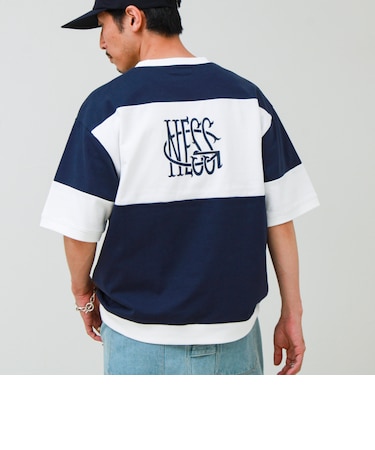 【バックプリントが映える】切り替え GOODNESS オーバーストライプ Tシャツ