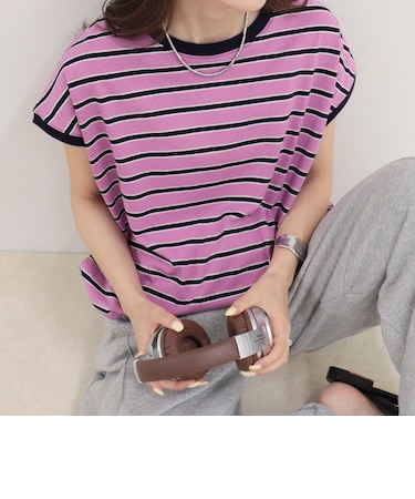 【汗ジミ軽減】ボーダー裾タックフレンチプルオーバーカットソー