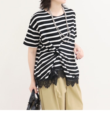 ボーダーアシメツイストプルオーバーTシャツ
