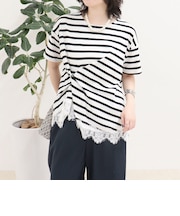 ボーダーアシメツイストプルオーバーTシャツ