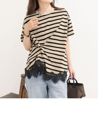 ボーダーアシメツイストプルオーバーTシャツ