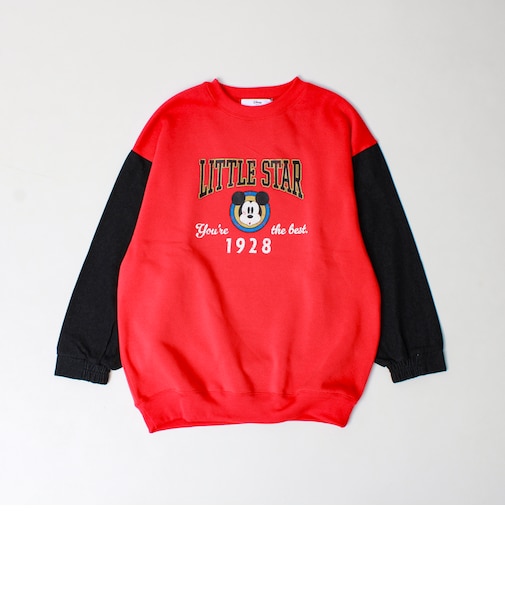 【MICKEY/ミッキー】裏起毛クルーネックトレーナー 袖デニム