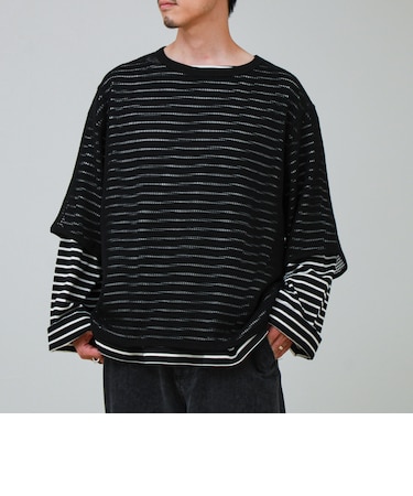 3/4スリーブメッシュTシャツ シアーT 7分袖 オーバーサイズ