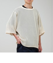 3/4スリーブメッシュTシャツ シアーT 7分袖 オーバーサイズ