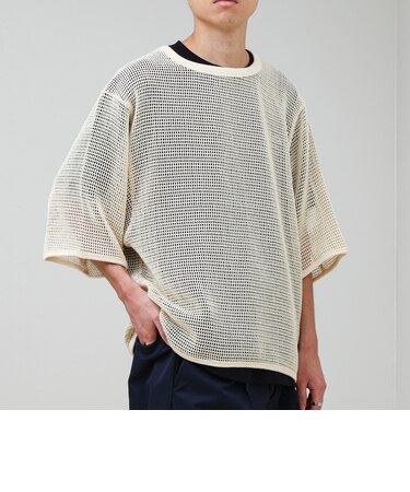 3/4スリーブメッシュTシャツ シアーT 7分袖 オーバーサイズ