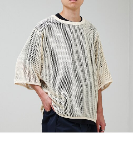 3/4スリーブメッシュTシャツ シアーT 7分袖 オーバーサイズ