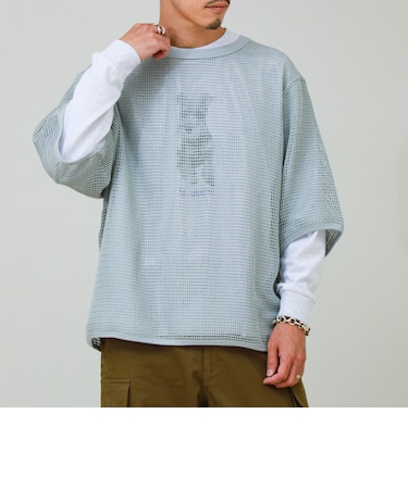 3/4スリーブメッシュTシャツ シアーT 7分袖 オーバーサイズ