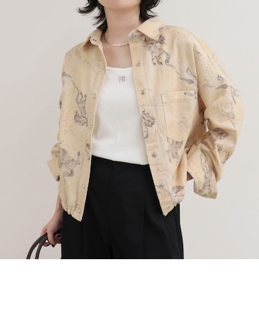 裾ドロストデニム/ホース柄シャツ