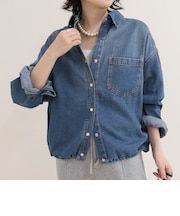 裾ドロストデニム/ホース柄シャツ