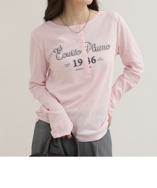 ヘンリーネックグラフィックロンTシャツ