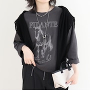 ホースプリント裾ドロストTシャツ