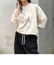 ホースプリント裾ドロストTシャツ