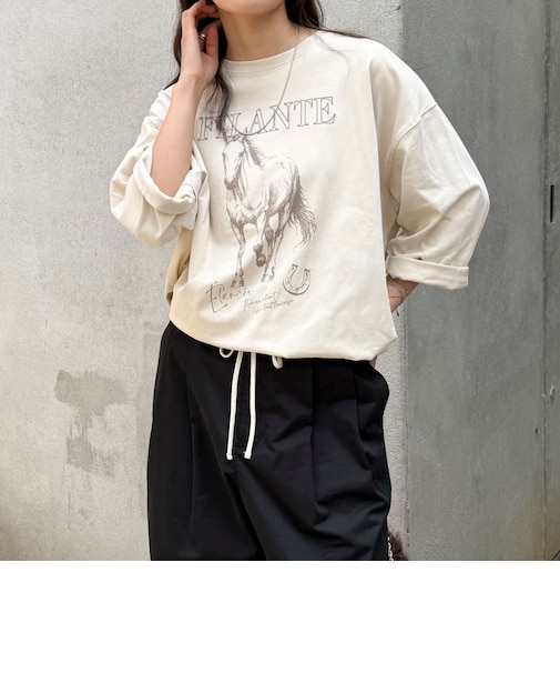 ホースプリント裾ドロストTシャツ