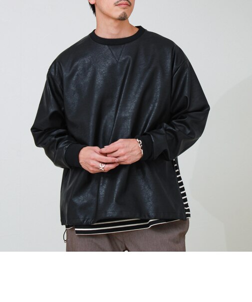 サイドジップレザープルオーバー