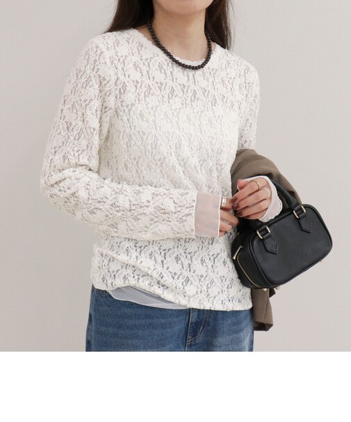 チュールレイヤードレースロンTシャツ