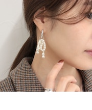 パールリボンビジューフープピアス