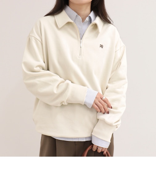 FR刺しゅう衿付きハーフZIPスウェットプルオーバー
