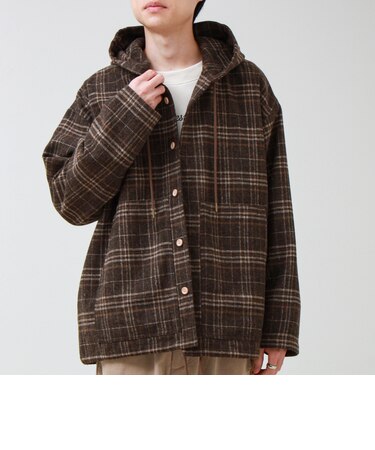 T/C起毛 チェックフーデッドシャツブルゾン