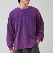 【ヴィンテージライク】硫化染めワッフル ヘンリーネックロングスリーブTシャツ