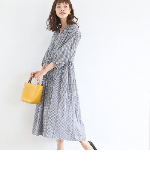 ウエサコ　ワンピース Long Dress Women's Embossed Dress A-Line Sleeve Conscious