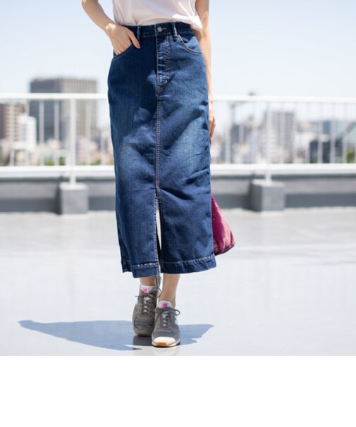 ストレッチデニムスリットタイトロングスカート