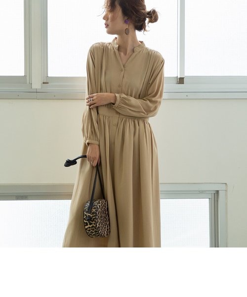 ムック本掲載・WEB限定カラー：ベージュ】ウエスト切替えキーネック