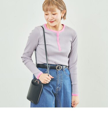 マイクロボーダーリブヘンリーネックTシャツ