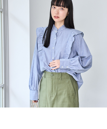 ソフトタッチブロード縦フリルブラウス