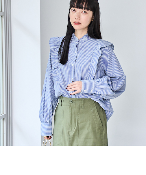 ソフトタッチブロード縦フリルブラウス