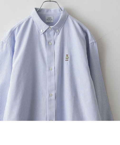 ワンポイントベア刺繍OXBDストライプシャツ